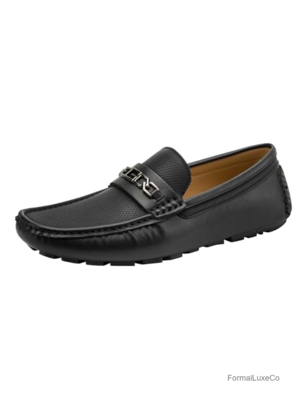 Mens Faux Leather Round Toe Slip-On Driving Loafers Chain Detail